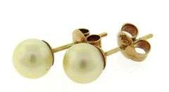 Pretty Yellow Gold 8mm Golden Pearl Stud Earrings