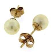 Pretty Yellow Gold 8mm Golden Pearl Stud Earrings