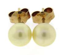 Pretty Yellow Gold 8mm Golden Pearl Stud Earrings