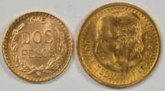 Gem BU 1945 Mexico 2 Pesos & 2.5 Pesos Gold Pieces