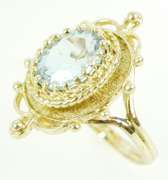 Ornate Vintage 10K Large Aqua Ring, Size 6.25