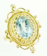 Ornate Vintage 10K Large Aqua Ring, Size 6.25