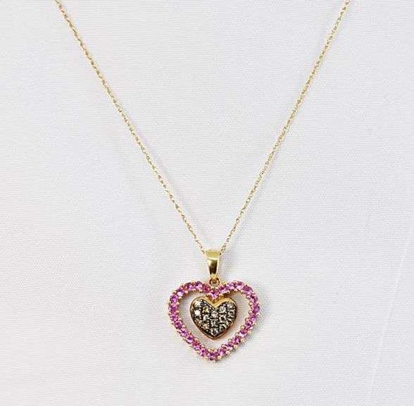 Adorable Pink Sapphire & Dia. 14K  Heart Necklace