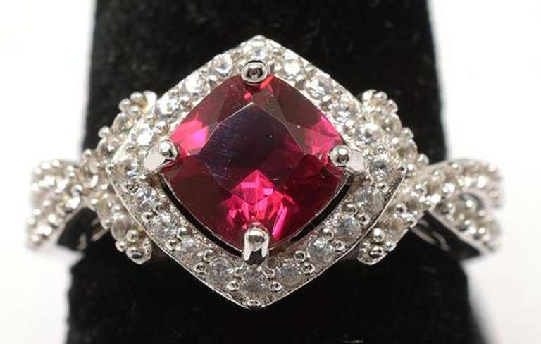 Gemstone Sterling Silver Ring with CZs.