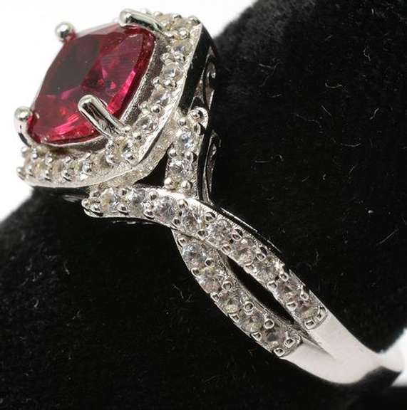 Gemstone Sterling Silver Ring with CZs.
