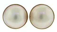 Stunning Yellow Gold 18mm Mabe Pearl Earrings