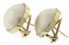 Stunning Yellow Gold 18mm Mabe Pearl Earrings