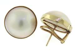Stunning Yellow Gold 18mm Mabe Pearl Earrings