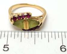 Unique Vintage Peridot & Ruby Ring in 14KT Yellow Gold