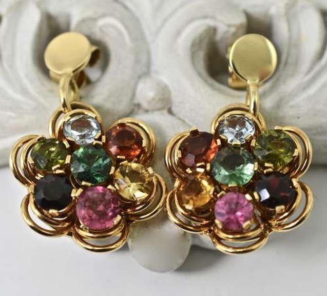 Colorful 18K Multi-Stone Dangle Earrings