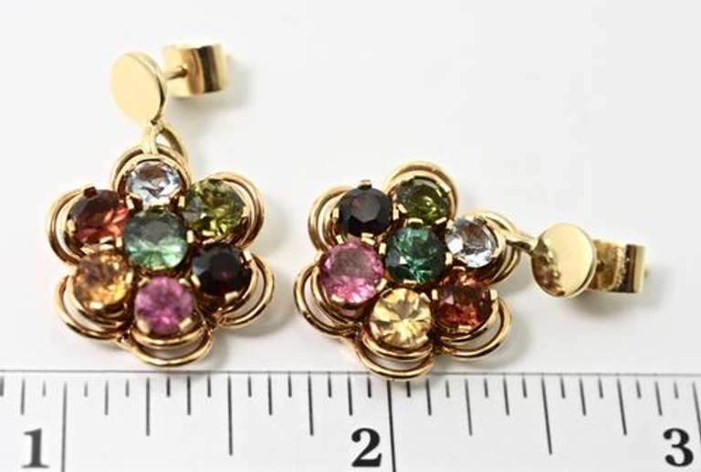 Colorful 18K Multi-Stone Dangle Earrings