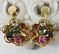 Colorful 18K Multi-Stone Dangle Earrings