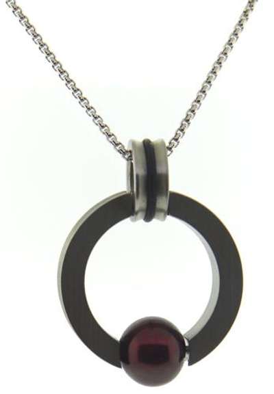 Teno Stainless Steel Red Dyed Pearl Pendant on Chain