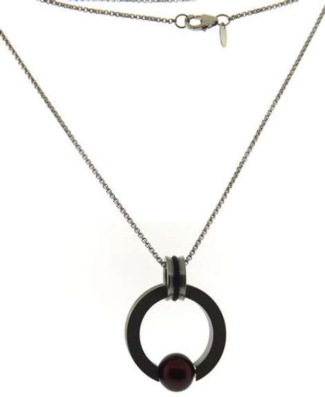 Teno Stainless Steel Red Dyed Pearl Pendant on Chain