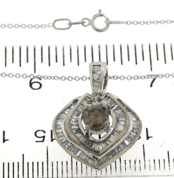 Shimmering 14kt WG Round Center with Double Baguette Halo Diamond Pendant
