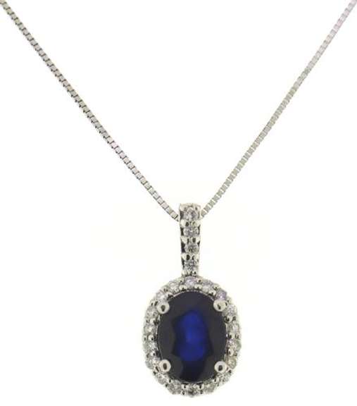 Fancy White Gold Sapphire w Diamond Halo Necklace