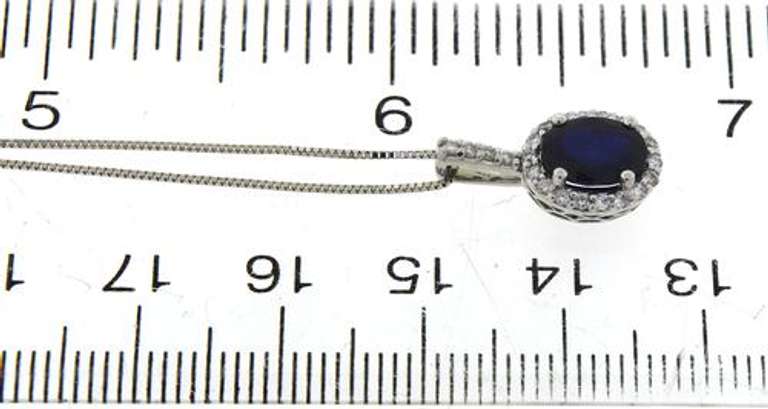 Fancy White Gold Sapphire w Diamond Halo Necklace