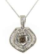 Shimmering 14kt WG Round Center with Double Baguette Halo Diamond Pendant