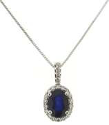 Fancy White Gold Sapphire w Diamond Halo Necklace