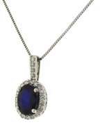 Fancy White Gold Sapphire w Diamond Halo Necklace