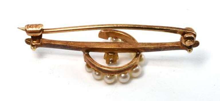 Sweet Antique Pearl & Dia. Crescent Brooch