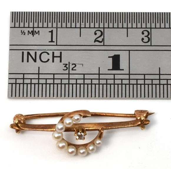 Sweet Antique Pearl & Dia. Crescent Brooch