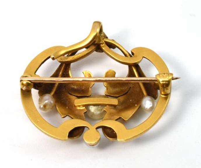 Artistic Art Nouveau Gold & Pearl Brooch