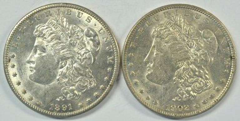 Flashy 1891-S & 1902-P Morgan Silver Dollars
