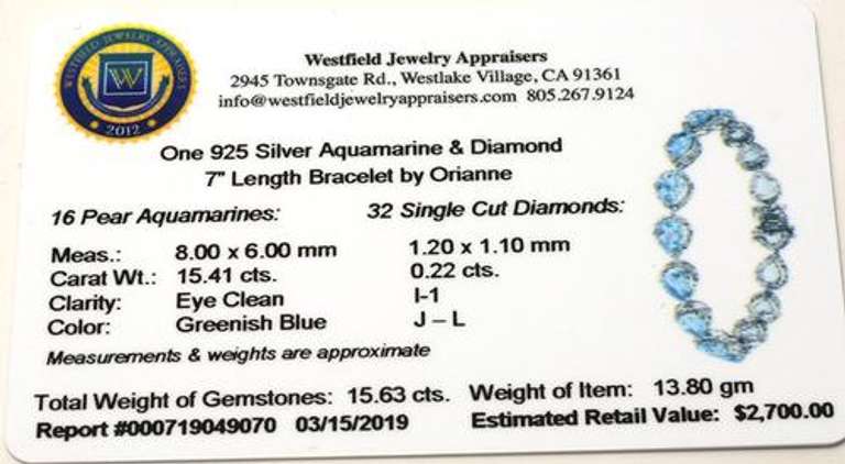 Lovely Aquamarine & Diamond Bracelet in Sterling Silver