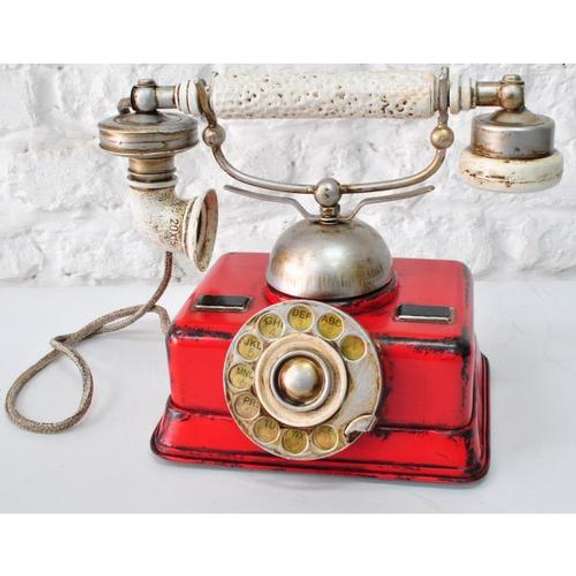 Red German Rotary Dial Phone Sculpture