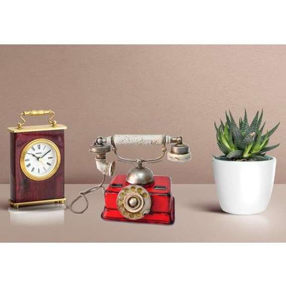 Red German Rotary Dial Phone Sculpture