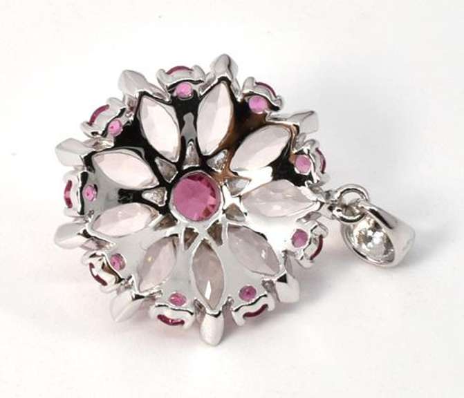 Lovely Pink Tourmaline Flower Pendant in 18K WG