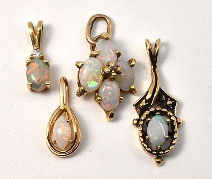 Quartet of Opal Pendants in 14K Yellow Gold