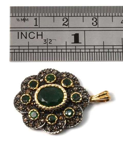 Vintage Emerald Pendant in .925 Silver & 14K