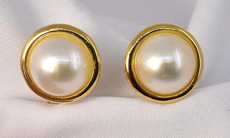 Lustrous Half Pearl Earrings in 18K Yellow Gold