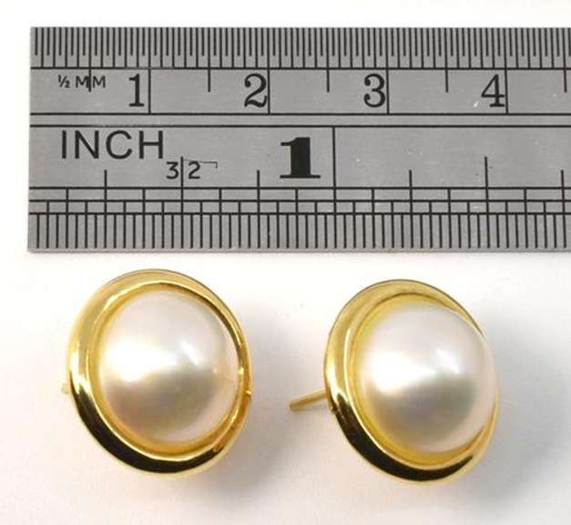 Lustrous Half Pearl Earrings in 18K Yellow Gold