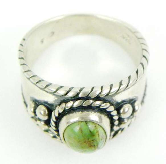 Wide Sterling Turquoise Ring, Size 9