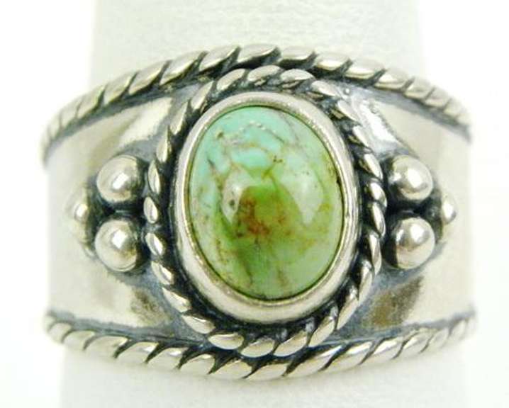 Wide Sterling Turquoise Ring, Size 9