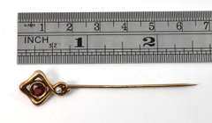 Art Nouveau Garnet and Pearl Stickpin in 10K