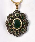 Vintage Emerald Pendant in .925 Silver & 14K