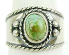 Wide Sterling Turquoise Ring, Size 9