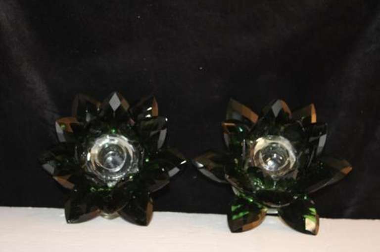 Crystal Amerald Lotus Candleholder - Set of 2