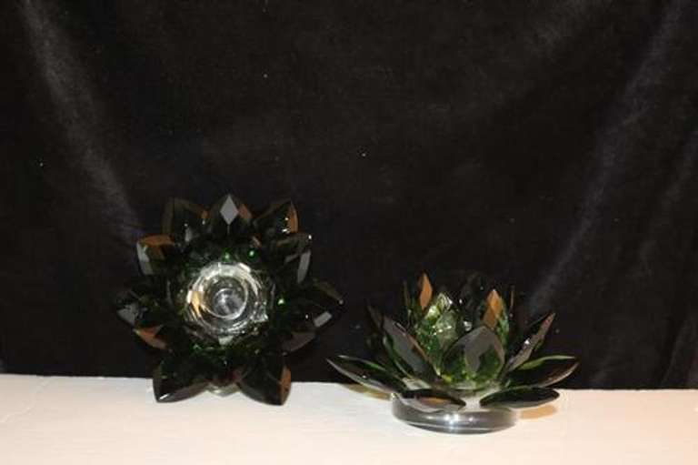 Crystal Amerald Lotus Candleholder - Set of 2