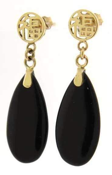 Fantastic Black Onyx and Chinese Symbol Earrings
