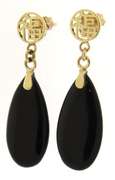 Fantastic Black Onyx and Chinese Symbol Earrings