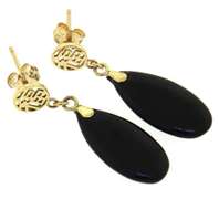 Fantastic Black Onyx and Chinese Symbol Earrings