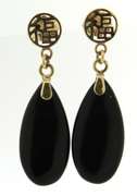Fantastic Black Onyx and Chinese Symbol Earrings