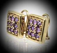 Amethyst and Diamond 14K Square Button Earrings