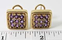 Amethyst and Diamond 14K Square Button Earrings