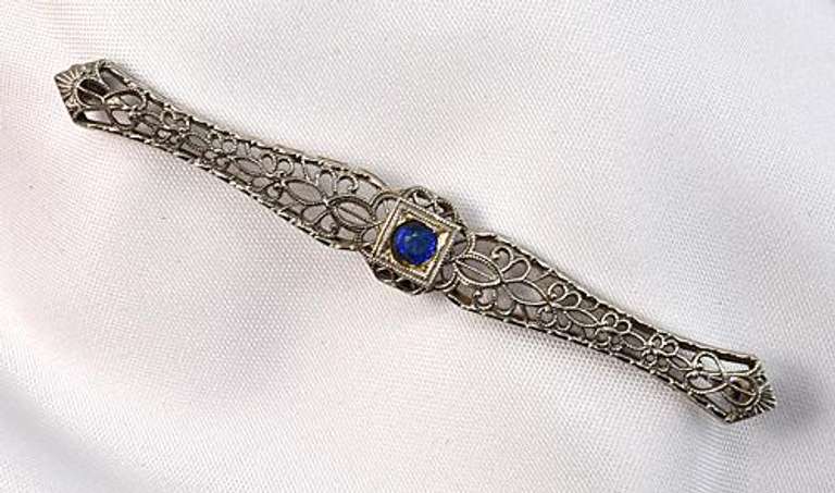 Antique WG & Sapphire Bar Pin